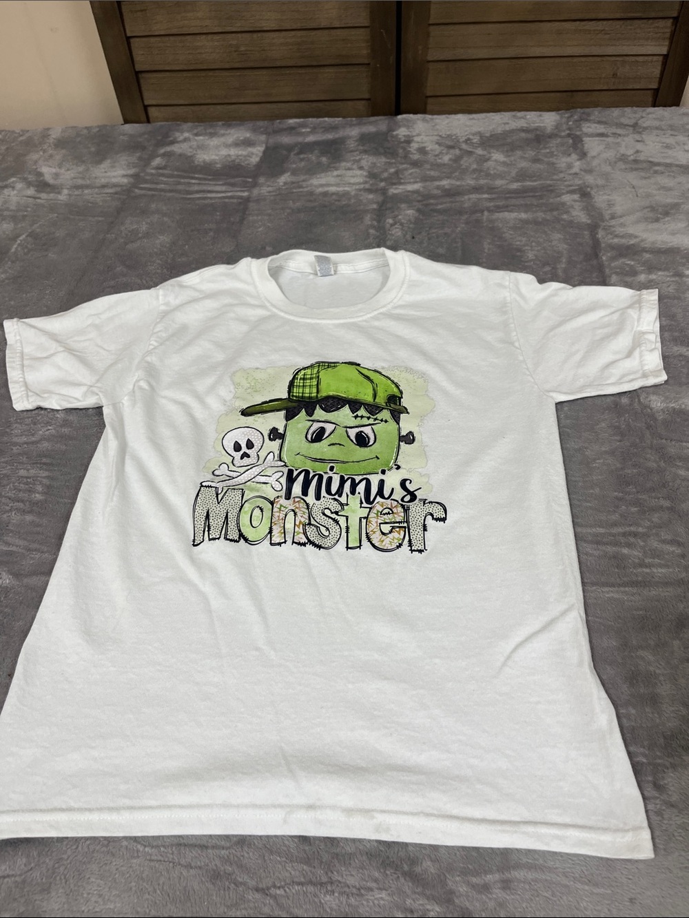 Jerzees White Tee with Green "Mimi's Monster" Graphic